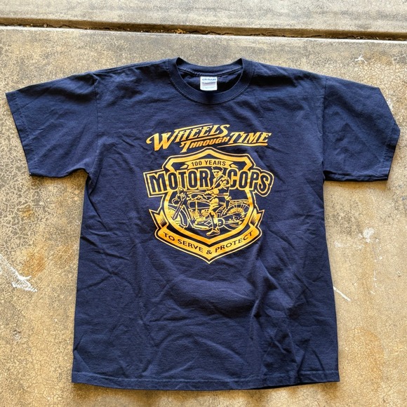 Wheels Through Time Motor Cops Graphic Print Gildan T Shirt Mens - Picture 1 of 2